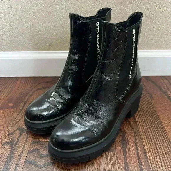 Karl Lagerfeld Women’s Bernadette Bootie Boots Patten Leather Chunky Heel Sz 8 M - Picture 15 of 16